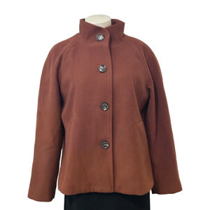 Evan-Picone Petite Rust Button Front Jacket Large Stand Collar Raglan Sleeves
